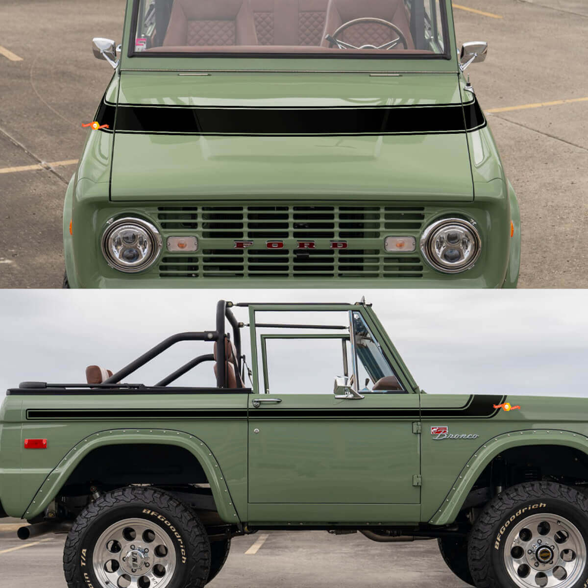 Autocollants vinyles à rayures latérales et de capot style rétro pour Musclecar Horse 1968
