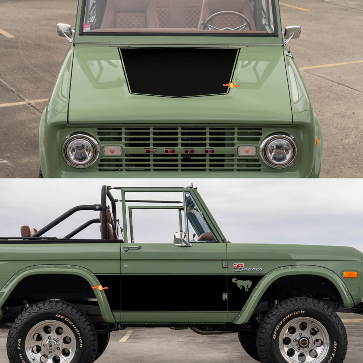 Portes latérales rétro et autocollants de décalages de capuche pour 1968 Ford Bronco
