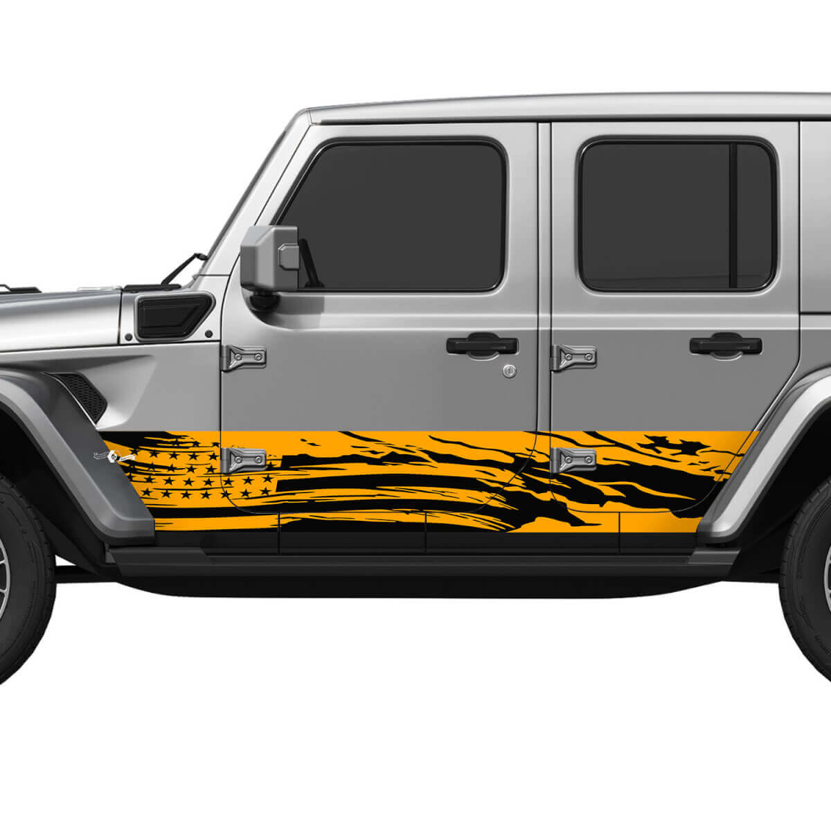 Autocollant Vinyle Déchiré Drapeau Patriotique Américain avec Éclaboussures Latérales 3 pour Jeep Wrangler