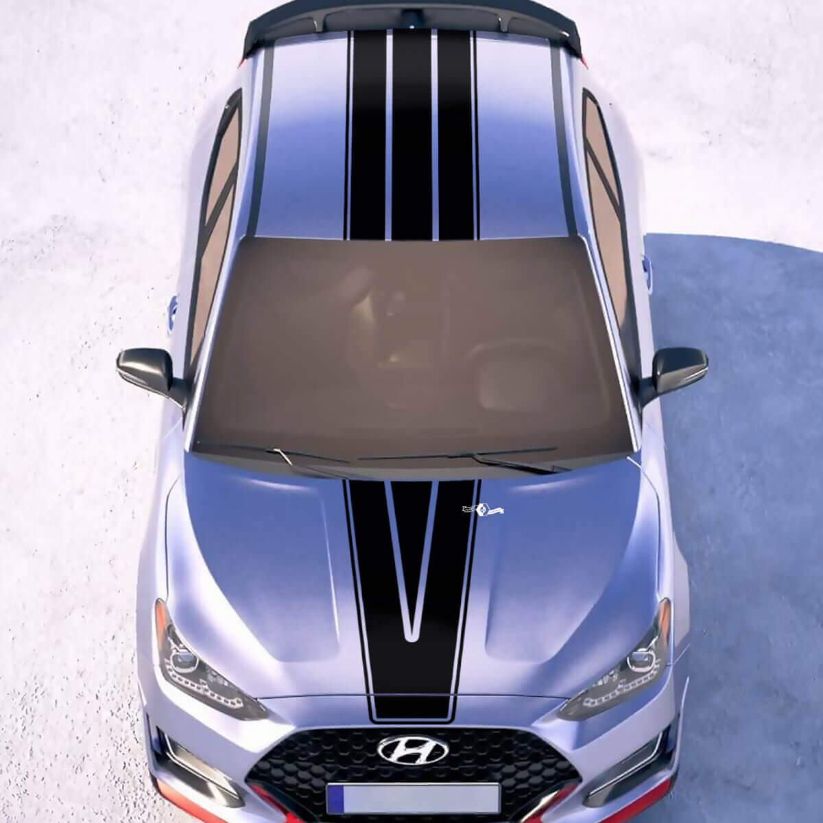 Hood and Roof Central V Racing Stripes en vinyle Autocollants autocollants ajustement à Hyundai Veloster

