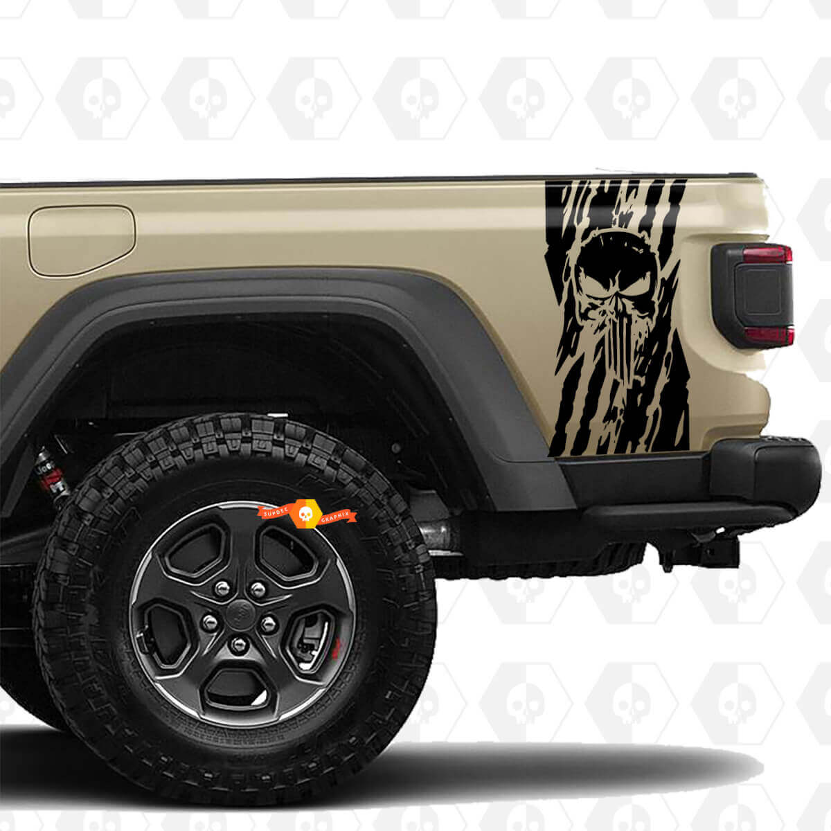 Jeep Gladiator USA drapeau du drapeau détruit des autocollants Punisher décalcomanies en vinyle graphique tailgate lit en vinyle autocollants décalcomanies
