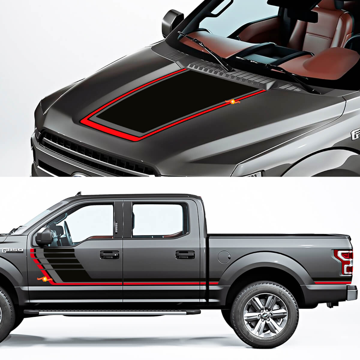 Panneau à bascule latérale et décalcomanie du capot ajustement graphique à Ford F150 Raptor Roush Package 3 couleurs
