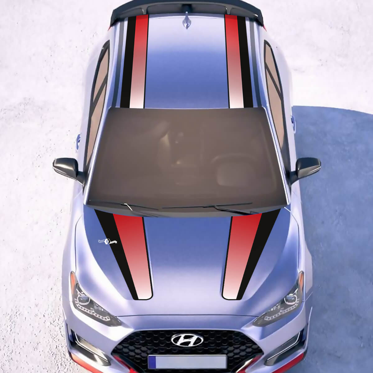 Hotte et toit Central Gradient Racing Stripes en vinyle Autocollants autocollants ajustement à Hyundai Veloster
