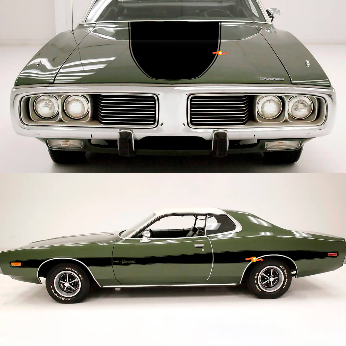 Kit de décalcomanies en vinyle pour capot et bandes latérales Accent pour Dodge Charger 1973-74