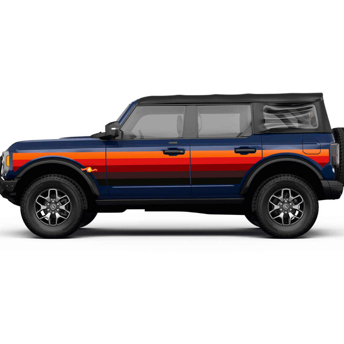 Paire la porte de la porte du coucher du soleil rayures en vinyle autocollants pour Ford Bronco
