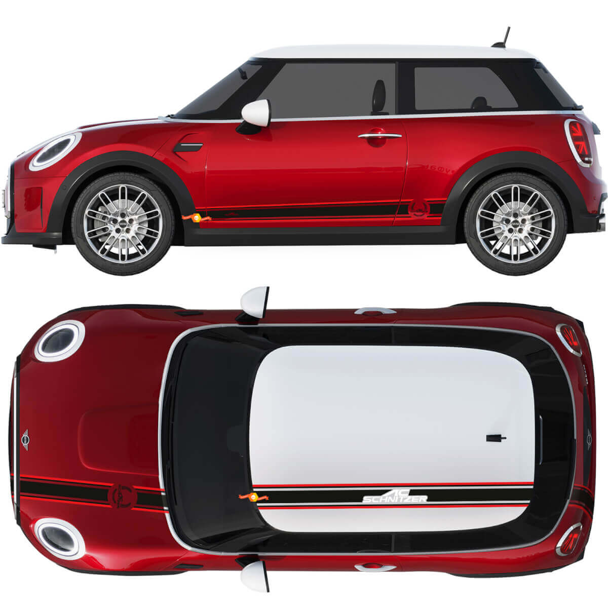 Kit de décalcomanies en vinyle bande latérale toit capot style AC Schnitzer pour MINI Cooper