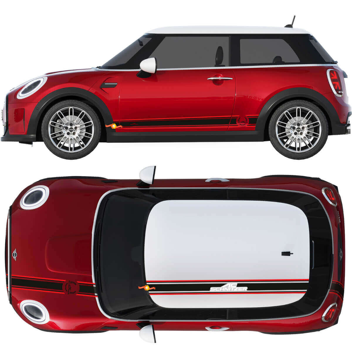 Kit de décalcomanies en vinyle bande latérale toit capot style AC Schnitzer pour MINI Cooper