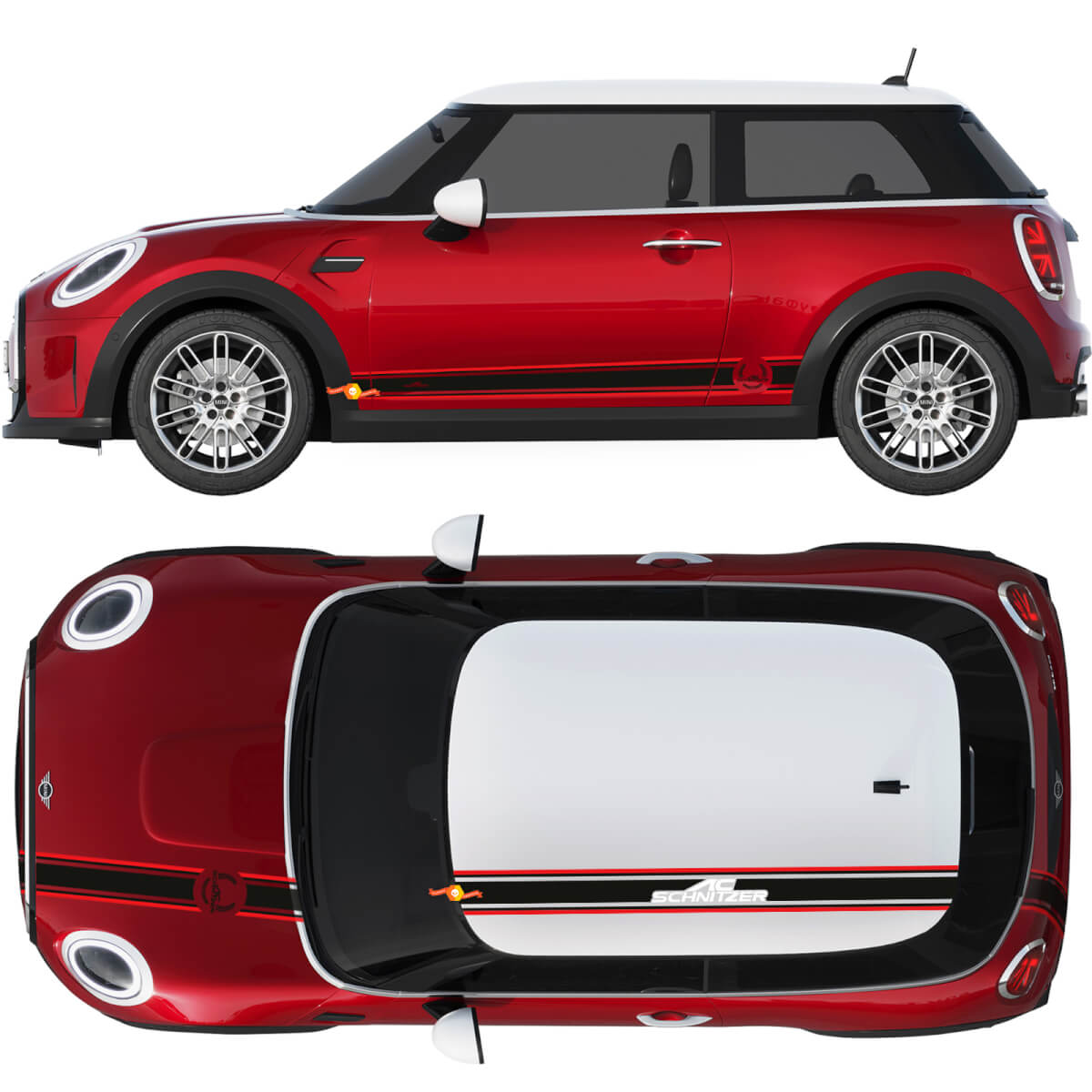 Mini John Cooper Works AC Schnitzer Hood Roof and Side Doors Stripes Rally Decal and Graphics Sticker

