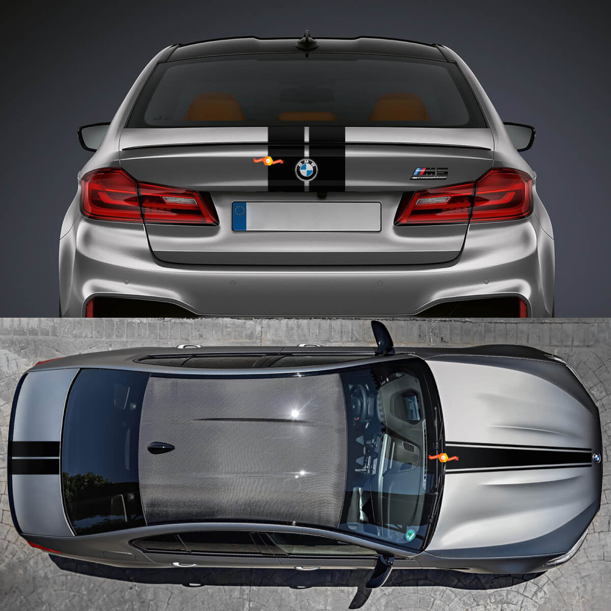 Hood and Trunk Racing Double Stripes Decal Sticker Kit pour BMW M5
