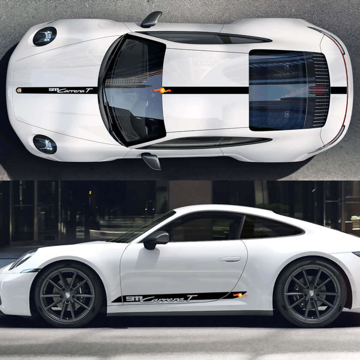 Kit d’autocollants vinyle lettrés pour capot, toit et côtés Porsche 911 Carrera
