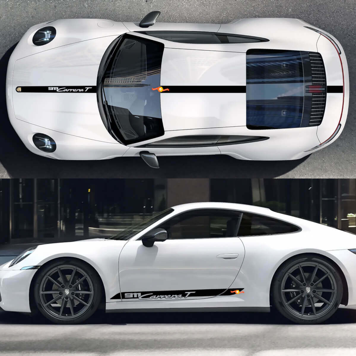 Porsche 911 Carrera t Capotage côté toit décalant des écrans de pantalon rayures portes autocollants autocollants
