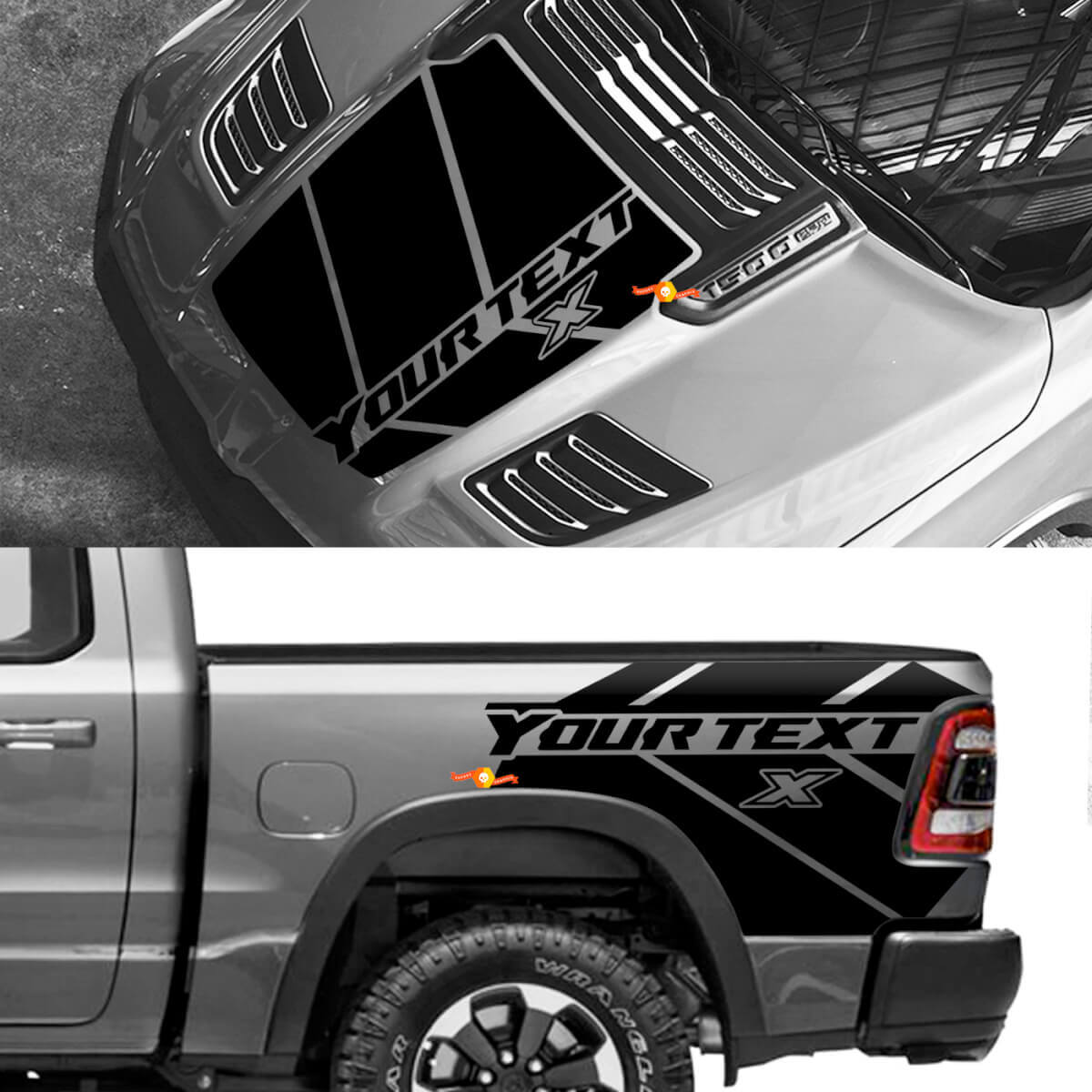 Kit de decals vinyles personnalisés pour capot et bandes latérales arrière pour Dodge Ram 1500 Rebel