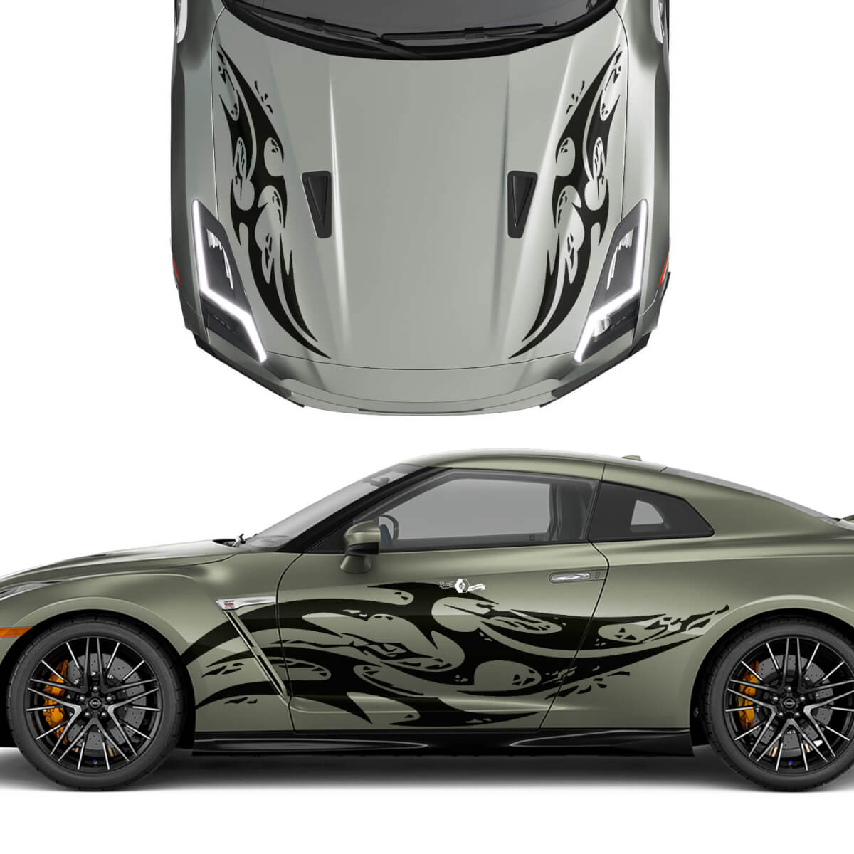 Hood and Sides Double tatouage Tatoo Graphics Stripes Decal Kit pour Nissan GT-R
