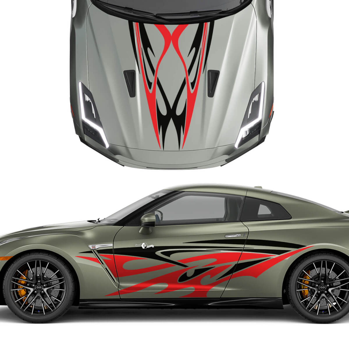 Hood and Sides Dual Tribal Tattoo Graphics Stripes Decal Kit pour Nissan GT-R 3
