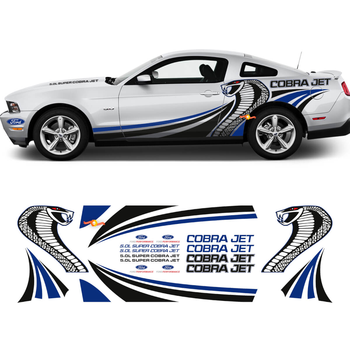 Cobra Jet Side Graphic Sticles Stickers Kit de course pour Ford Mustang
