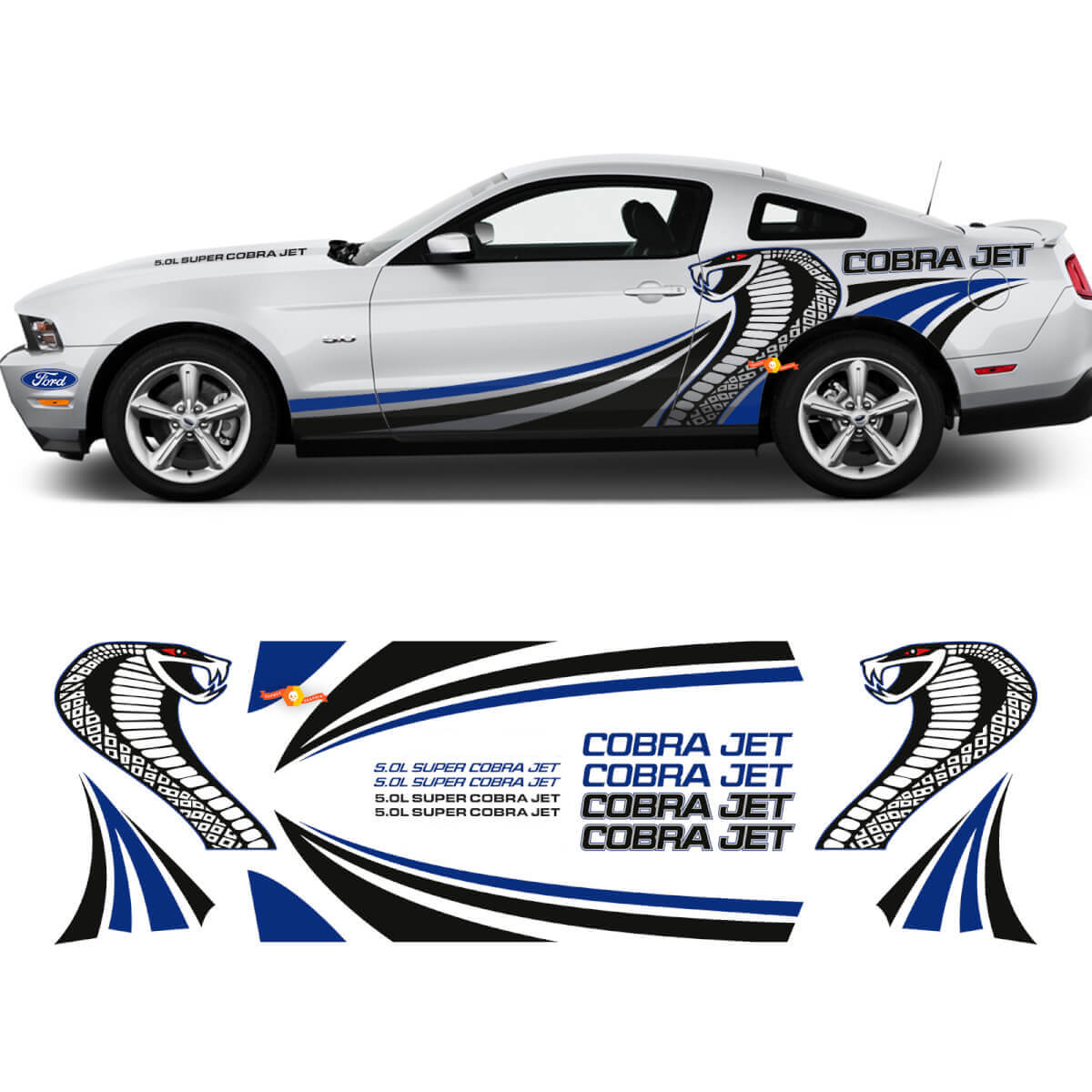 Cobra Jet Side Graphic Sticles Stickers Kit de course pour Ford Mustang

