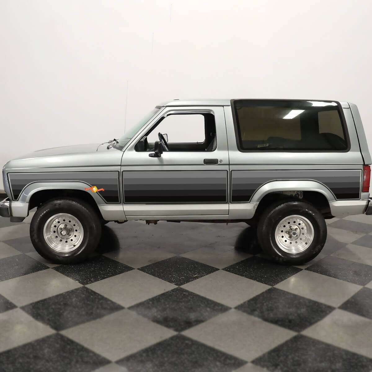 Paire la porte latérale Rétro ombres grises bandes vintage autocollants en vinyle autocollants pour Ford Bronco 1984
