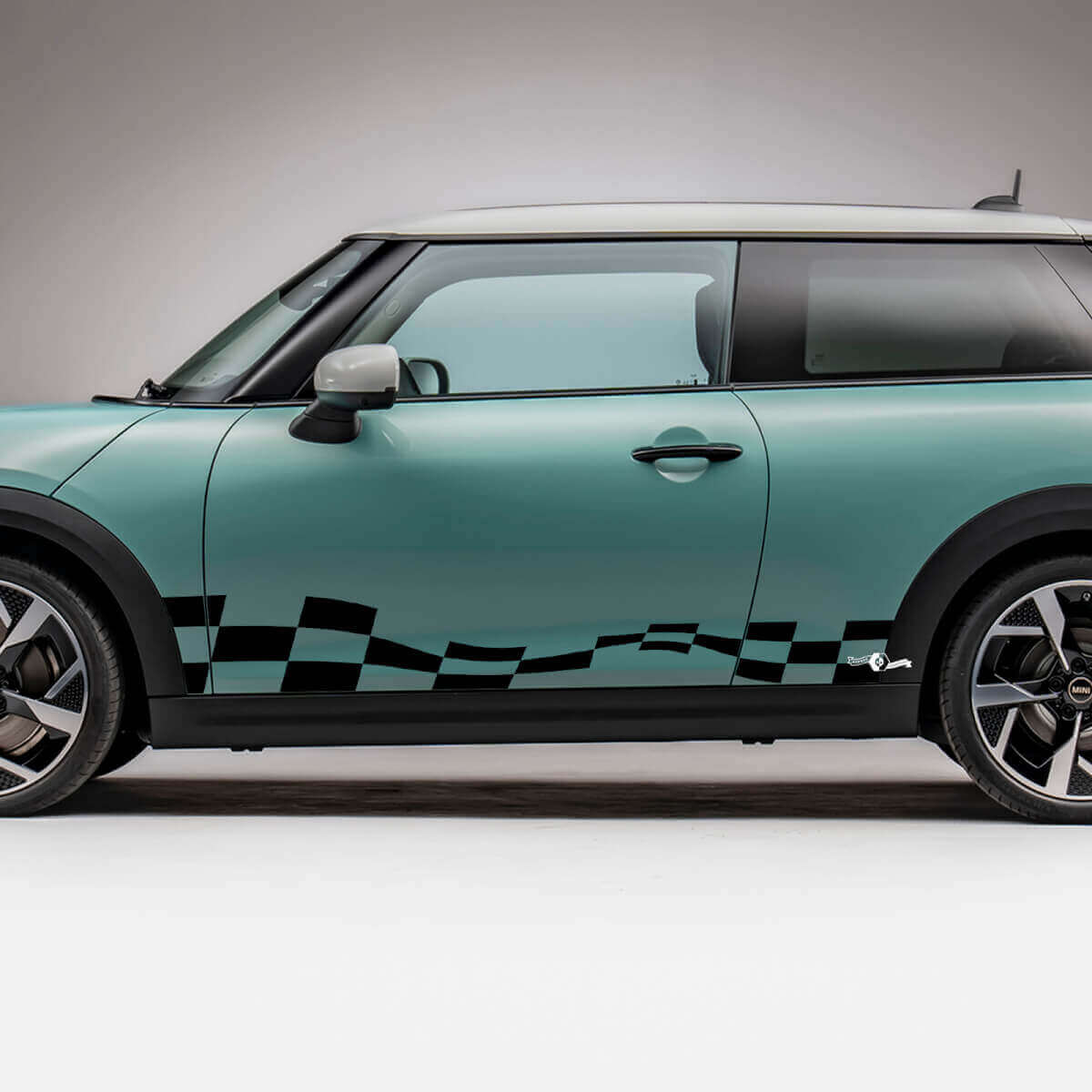Autocollant graphique à damier côté drapeau pour Mini Cooper S