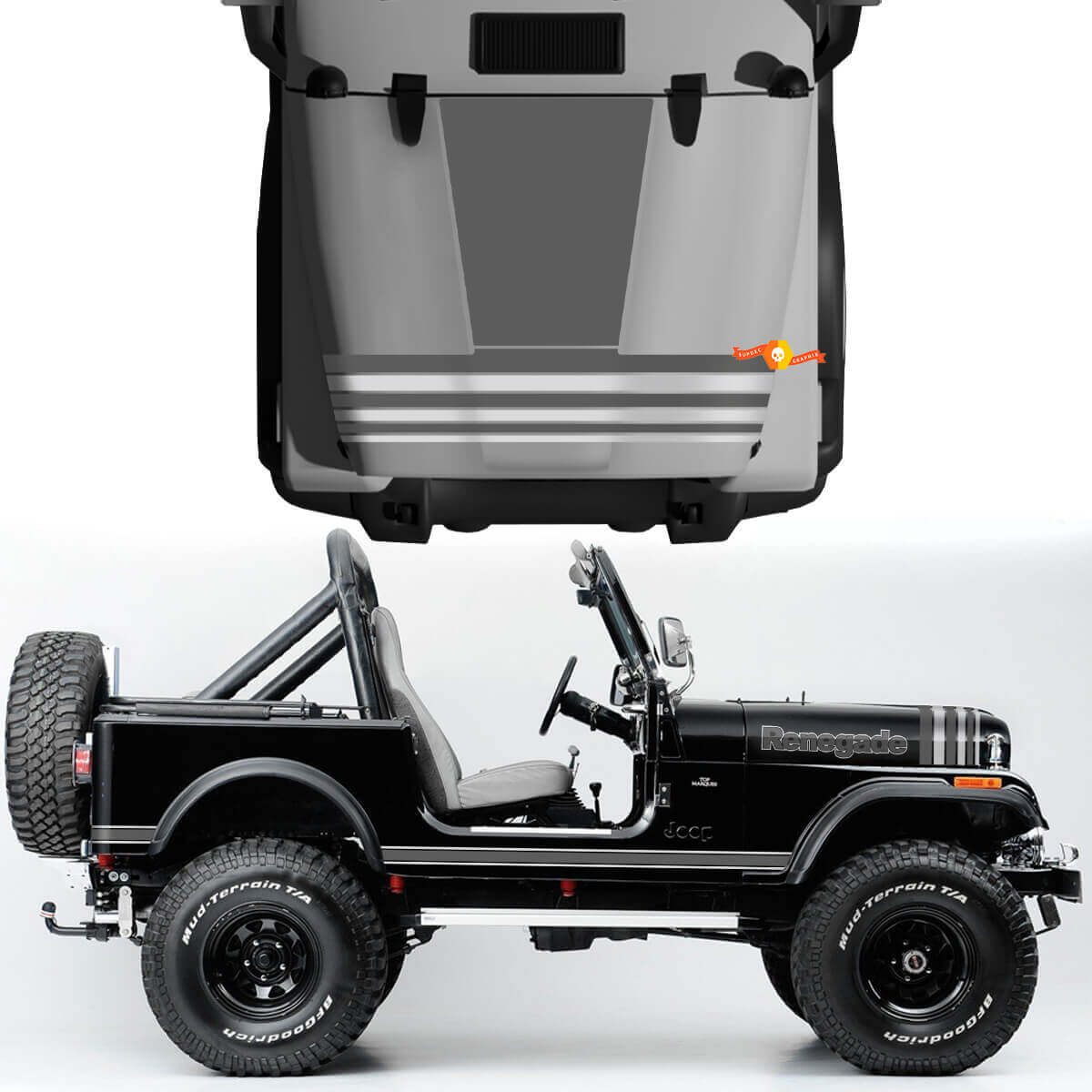 Kit de capot fender jeep renegade cj7 en vinyle autocollants décalcomanies lignes graphiques style gris choisissez couleurs
