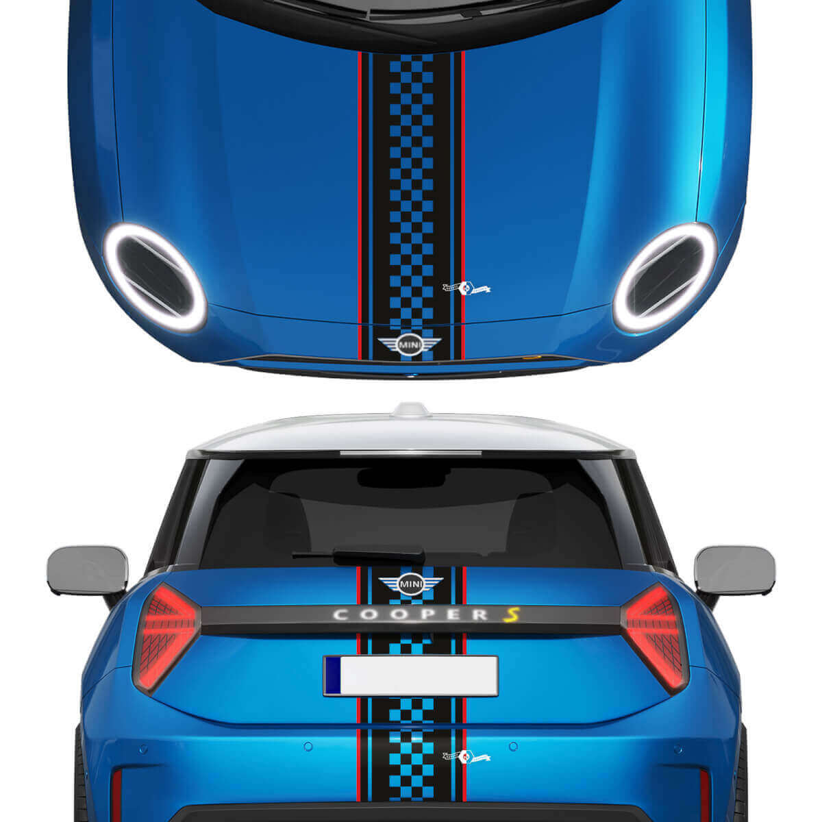Hotte et bandes à carreaux arrière mini autocollant de décalcomanie graphique en vinyle pour mini pour Mini Cooper S
