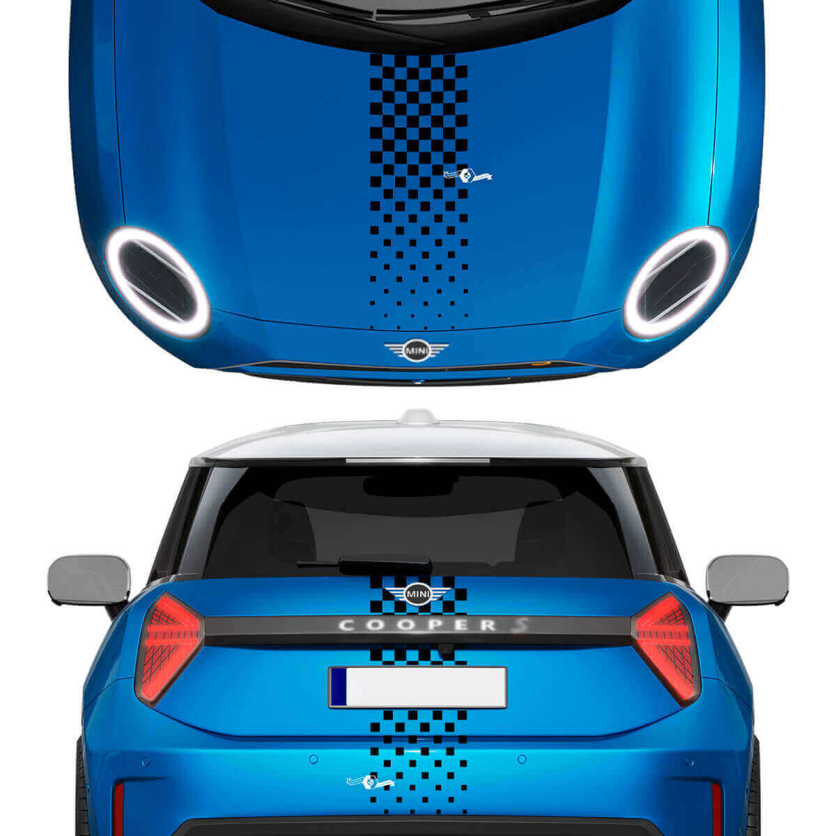 Autocollant en vinyle avec bandes damier avant et arrière pour Mini Cooper S
