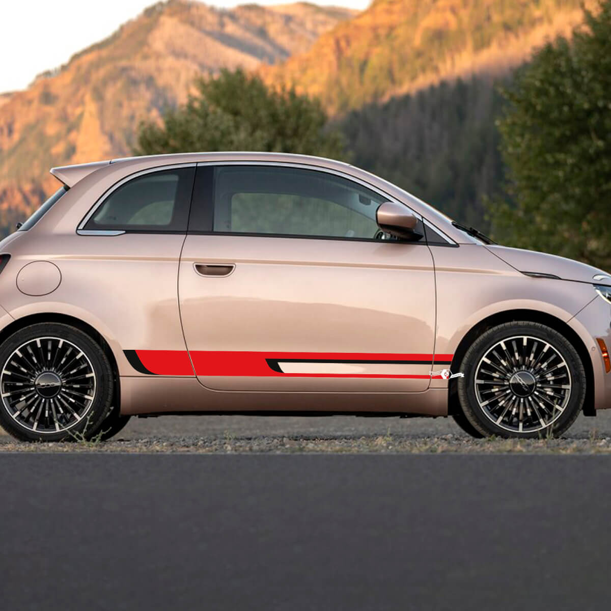 Panneau de culbuteur à deux couleurs Sécale de décalcomanie latérale graphiques Stripes pour Fiat 500
