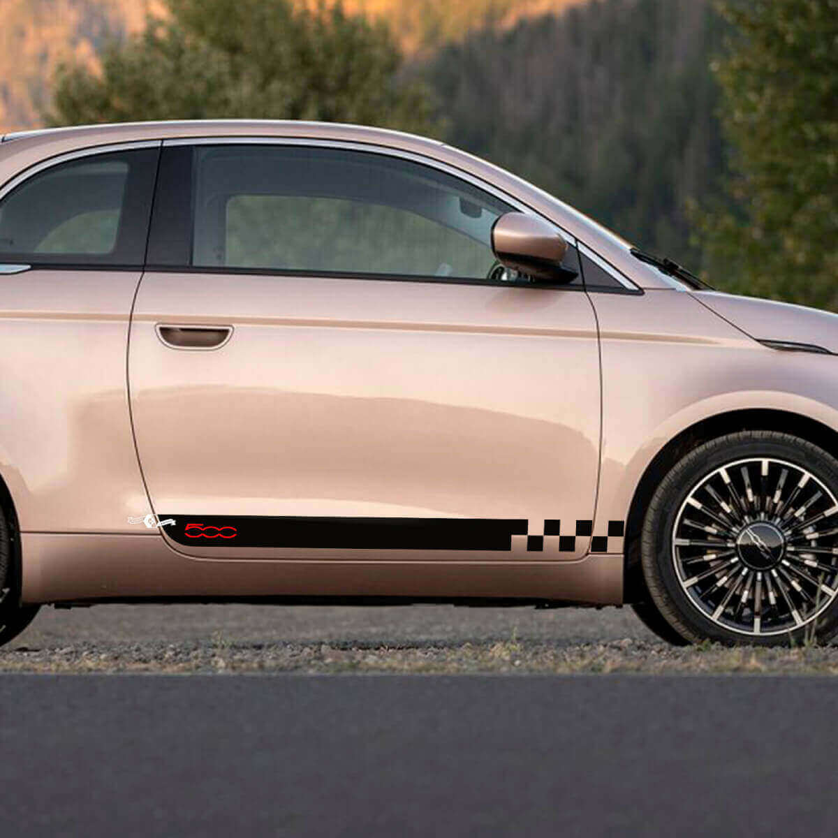 Autocollants de bande latérale à damier 500 pour bas de caisse Fiat 500