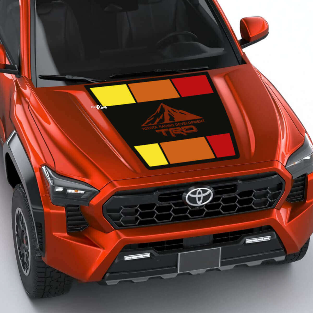 Trd Off Road Mountains Vintage Retro Heritage Stripes enveloppement de décalage de capuche pour Toyota Tacoma 4e génération
