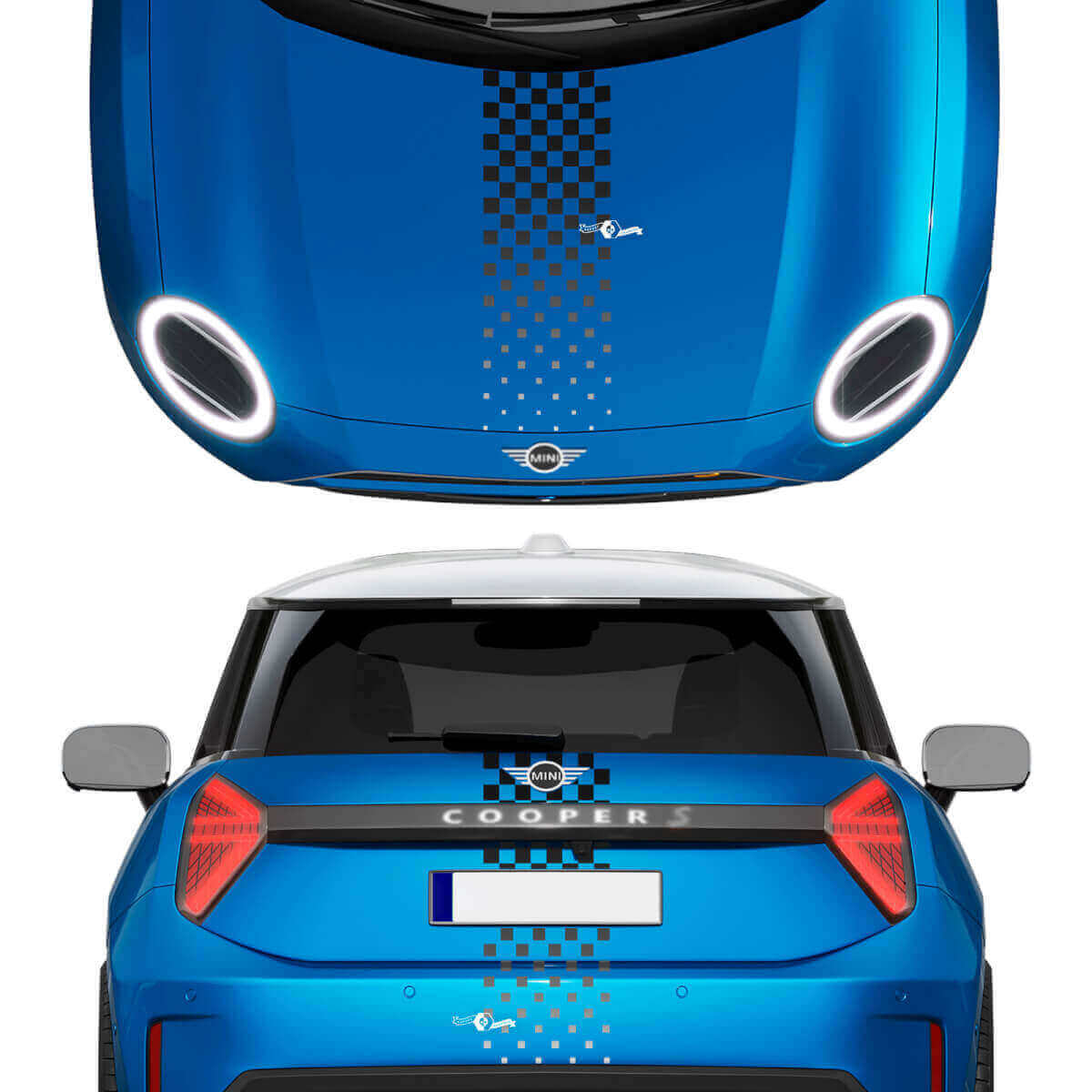 Capot et bandes à dégradé à carreaux arrière Autocollant vinyle pour Mini Cooper S
