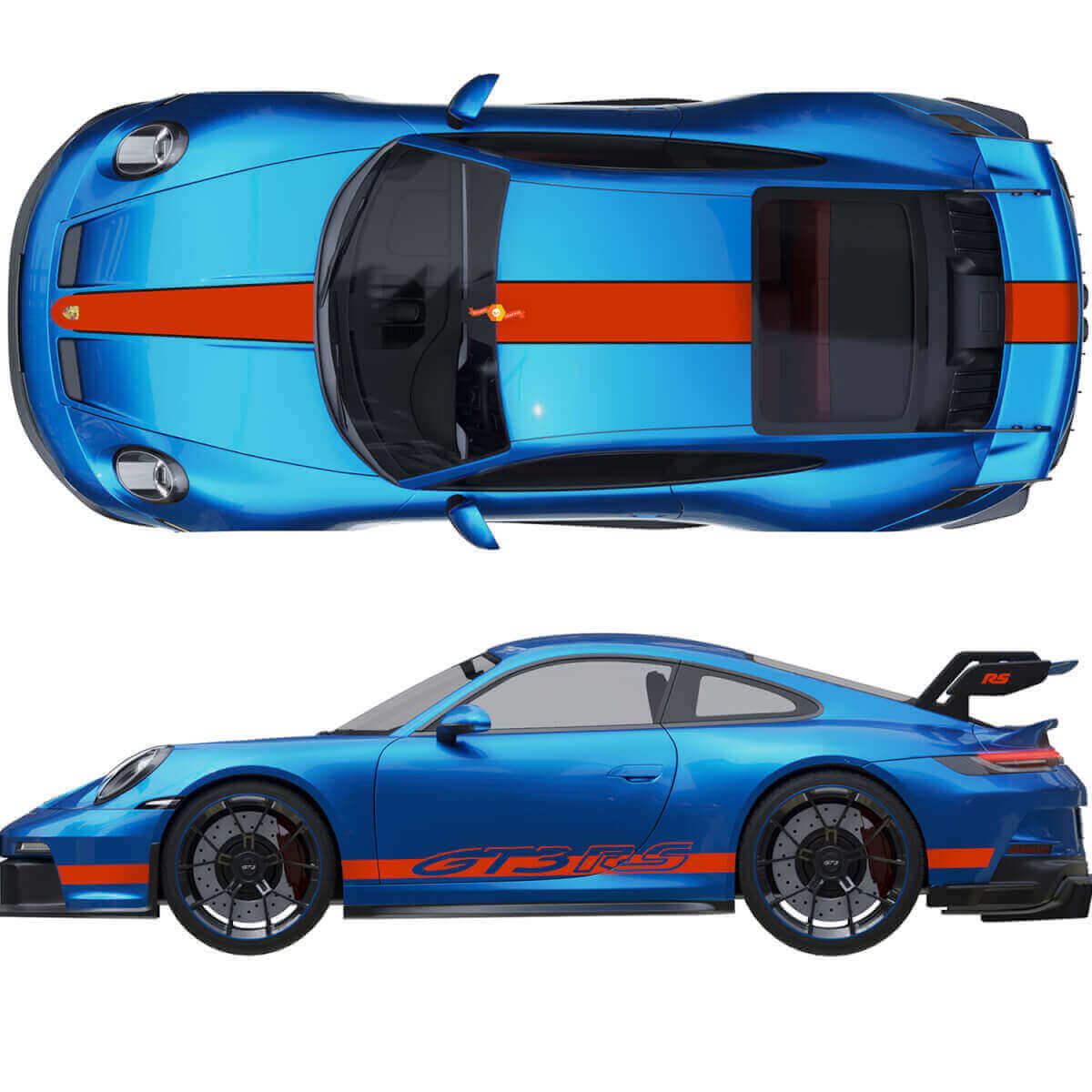 Kit d'autocollants Capot Toit Aileron arrière Bandes pour Porsche 991 GT3 RS