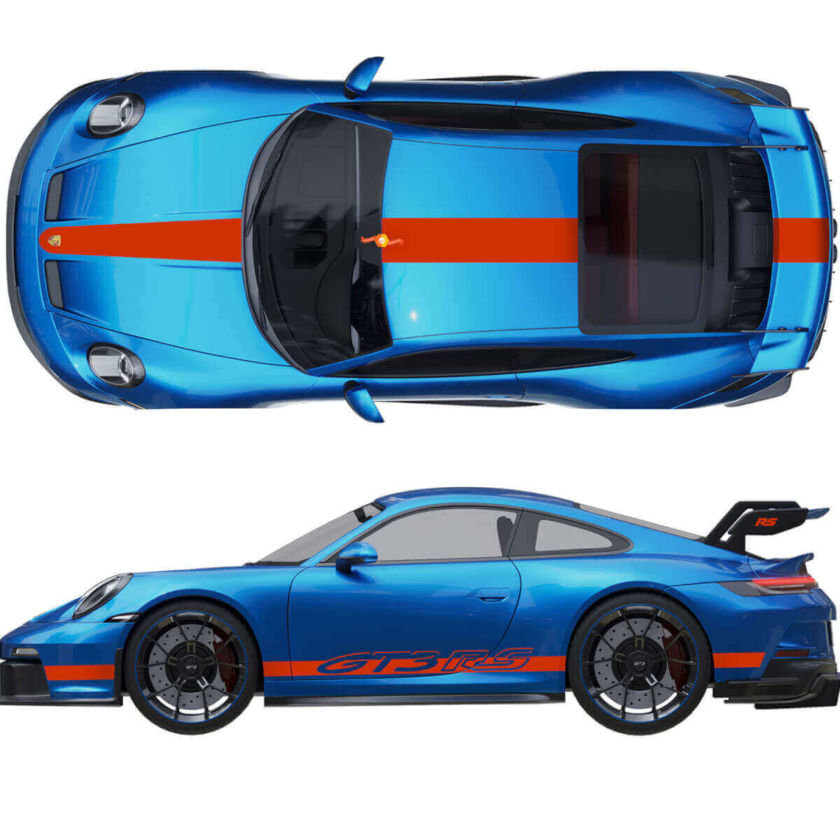 Kit d'autocollants Capot Toit Becquet de coffre Bandes 2 pour Porsche 991 GT3 RS