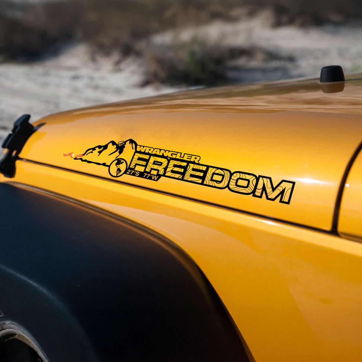 Texte personnalisé et coordonnées Autocollant de capot Mountain Jeep Wrangler rubicon sahara JL JK CJ TJ YJ
