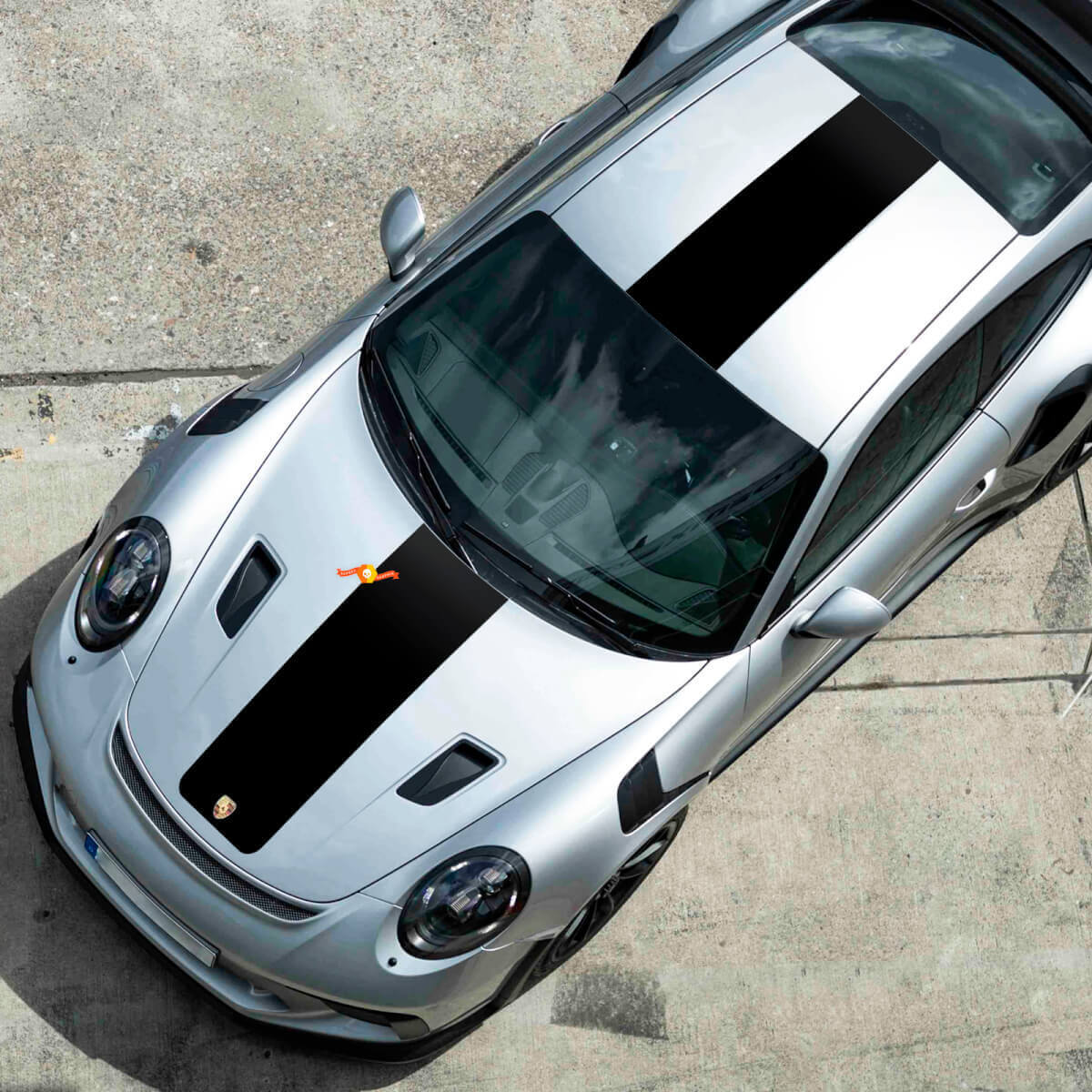 Kit de décalcomanies vinyles bandes centrales capot & toit pour Porsche 991 GT2 RS