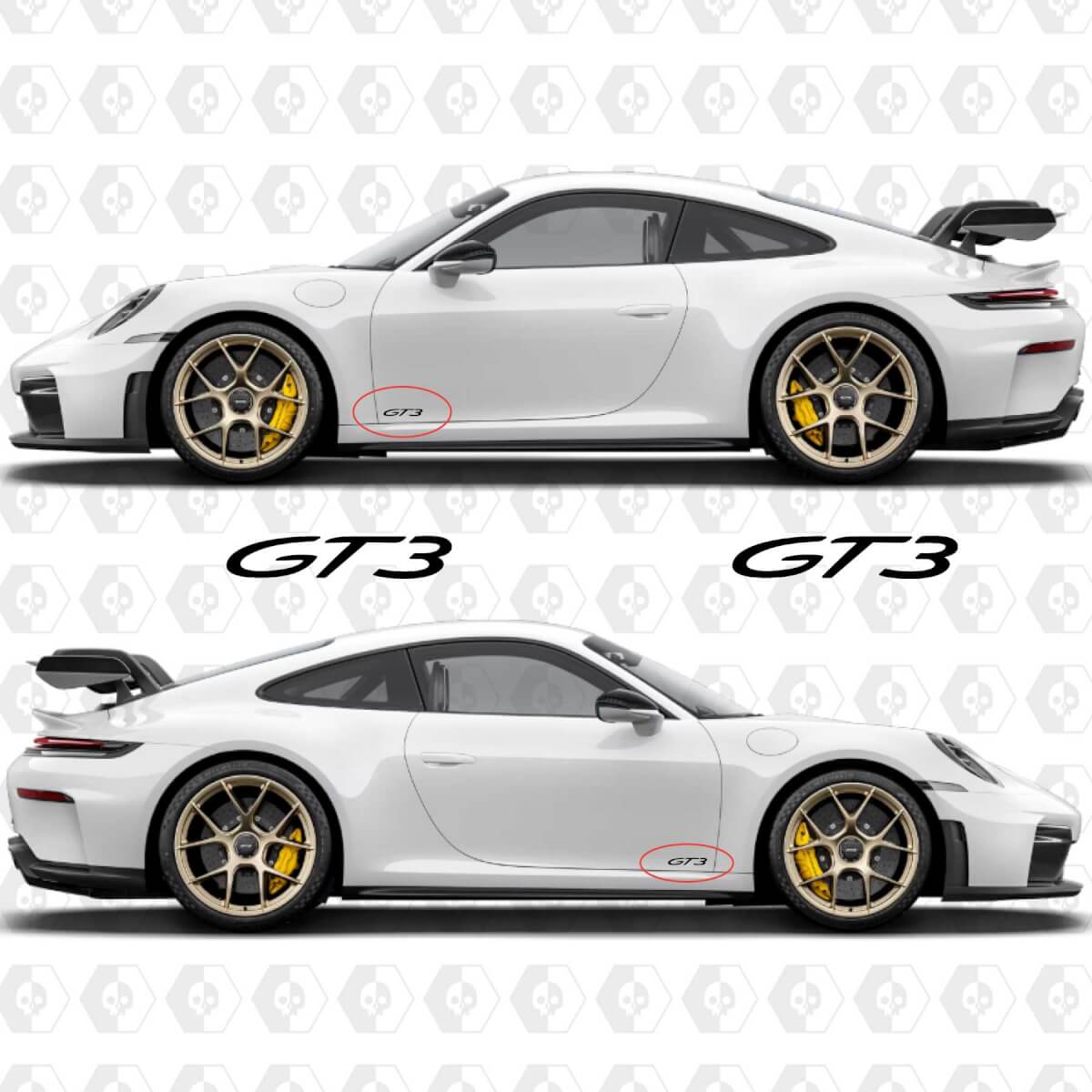 Autocollant Emblème GT3 pour l'arrière et les côtés de la Porsche 911 GT3
