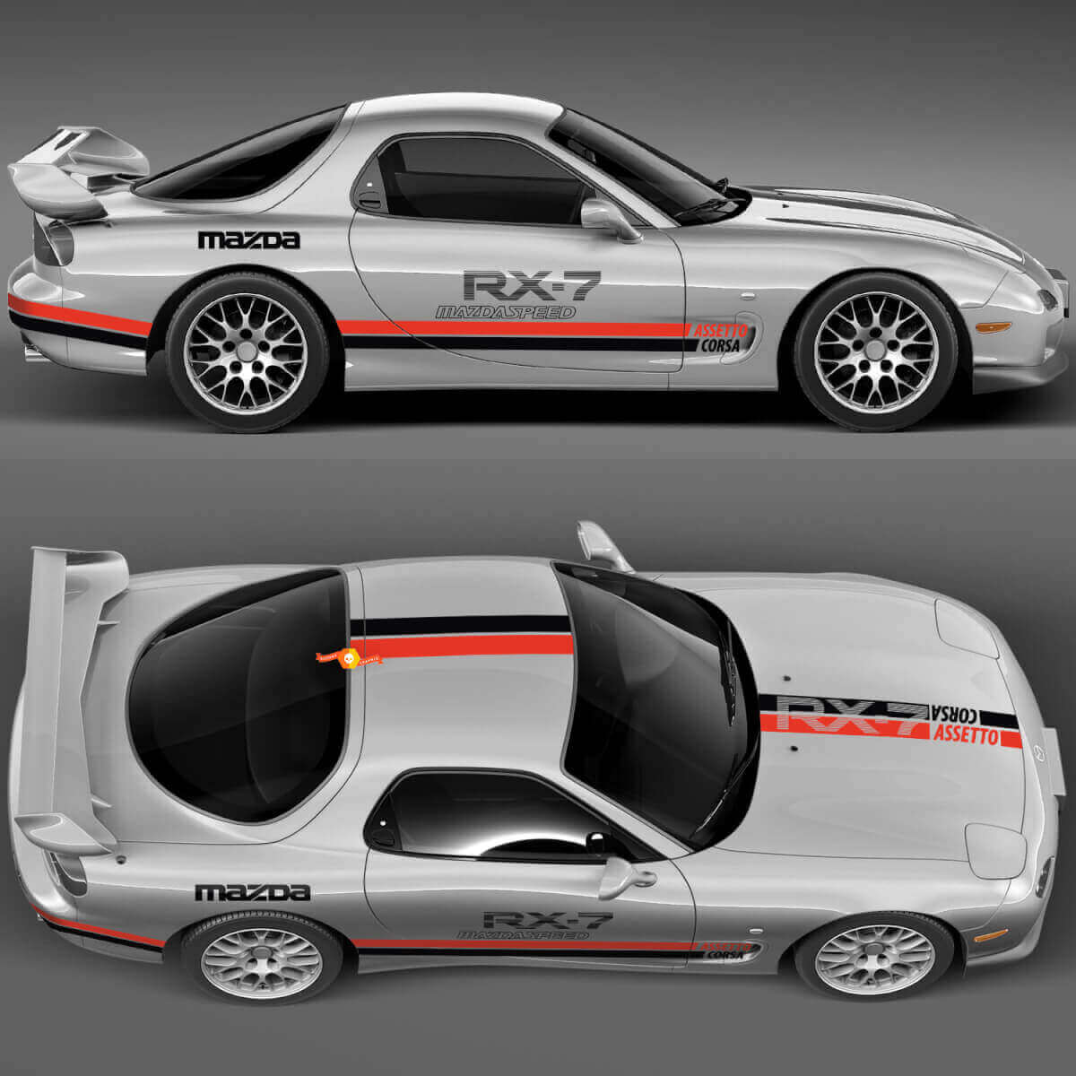 Kit complet Autocollant Bande Capot Latéral - Autocollant en Vinyle Personnalisé pour Mazda RX-7 Sport
