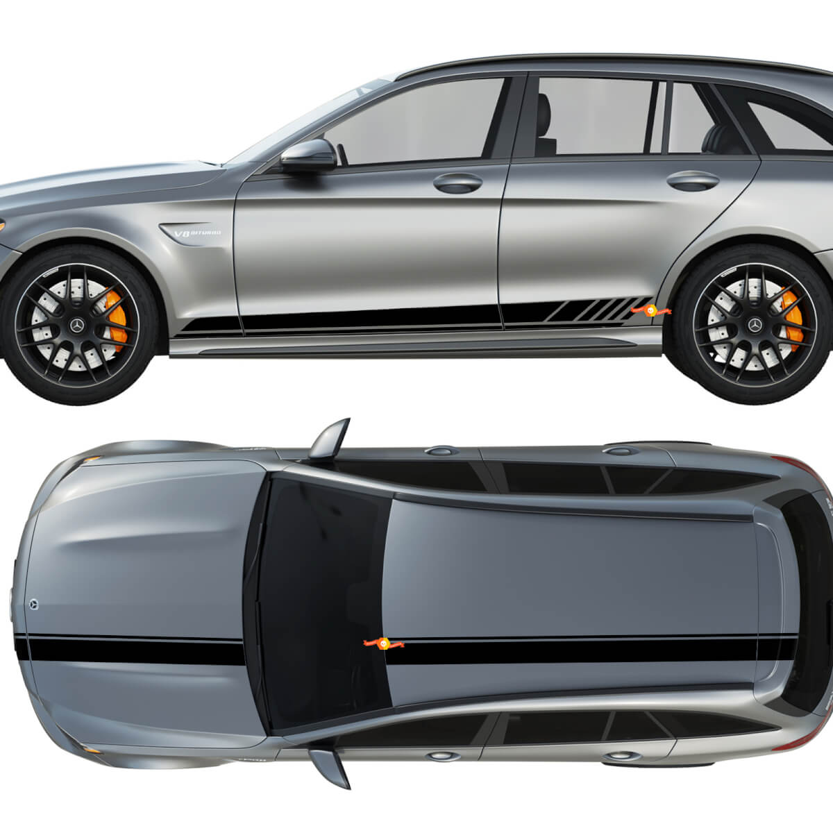 Ensemble de bandes latérales, de capot, de toit et de coffre du kit de décalcomanies en vinyle pour Mercedes C63 AMG Edition 1
