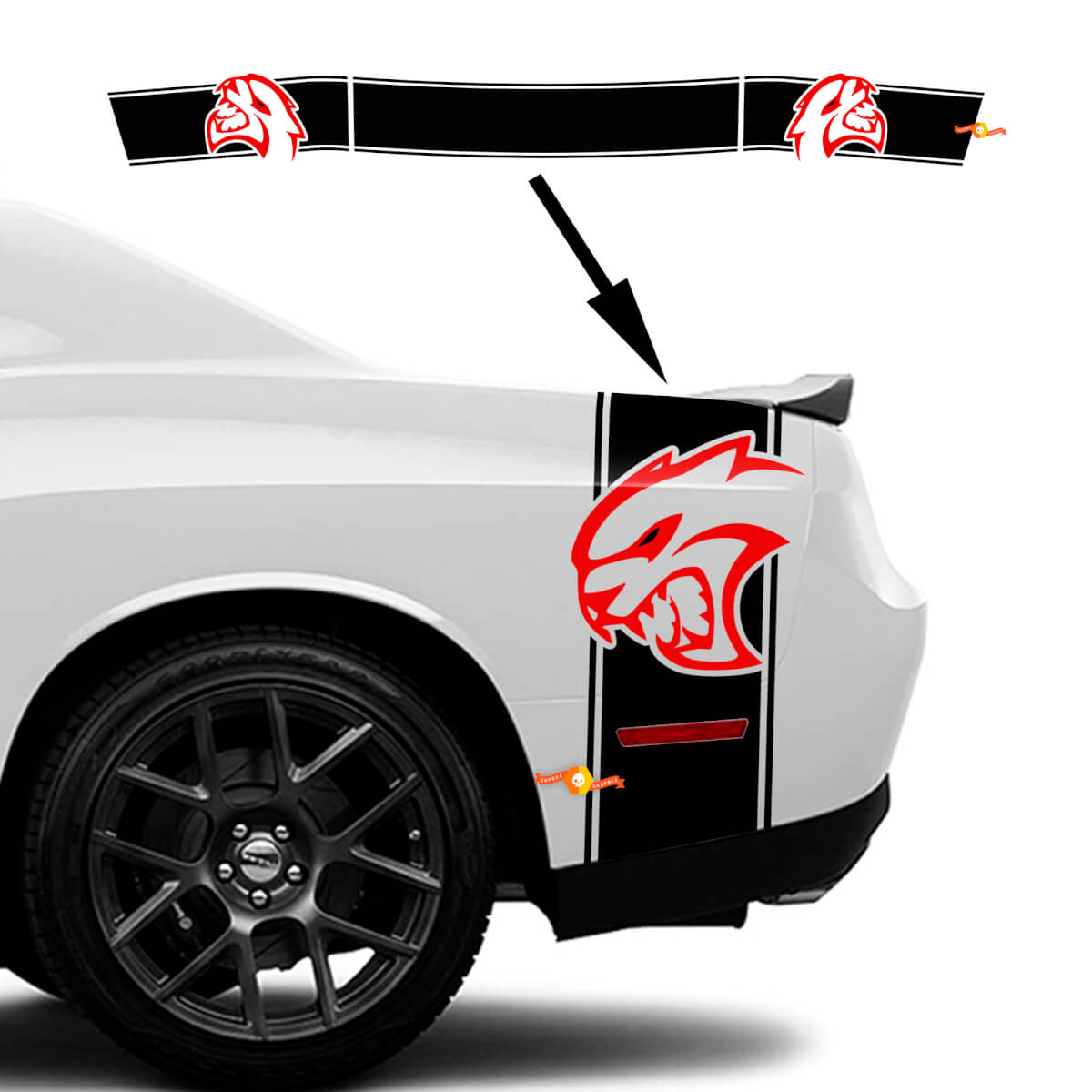 Bande latérale et arrière Autocollant Red HELLCAT pour Dodge Challenger
