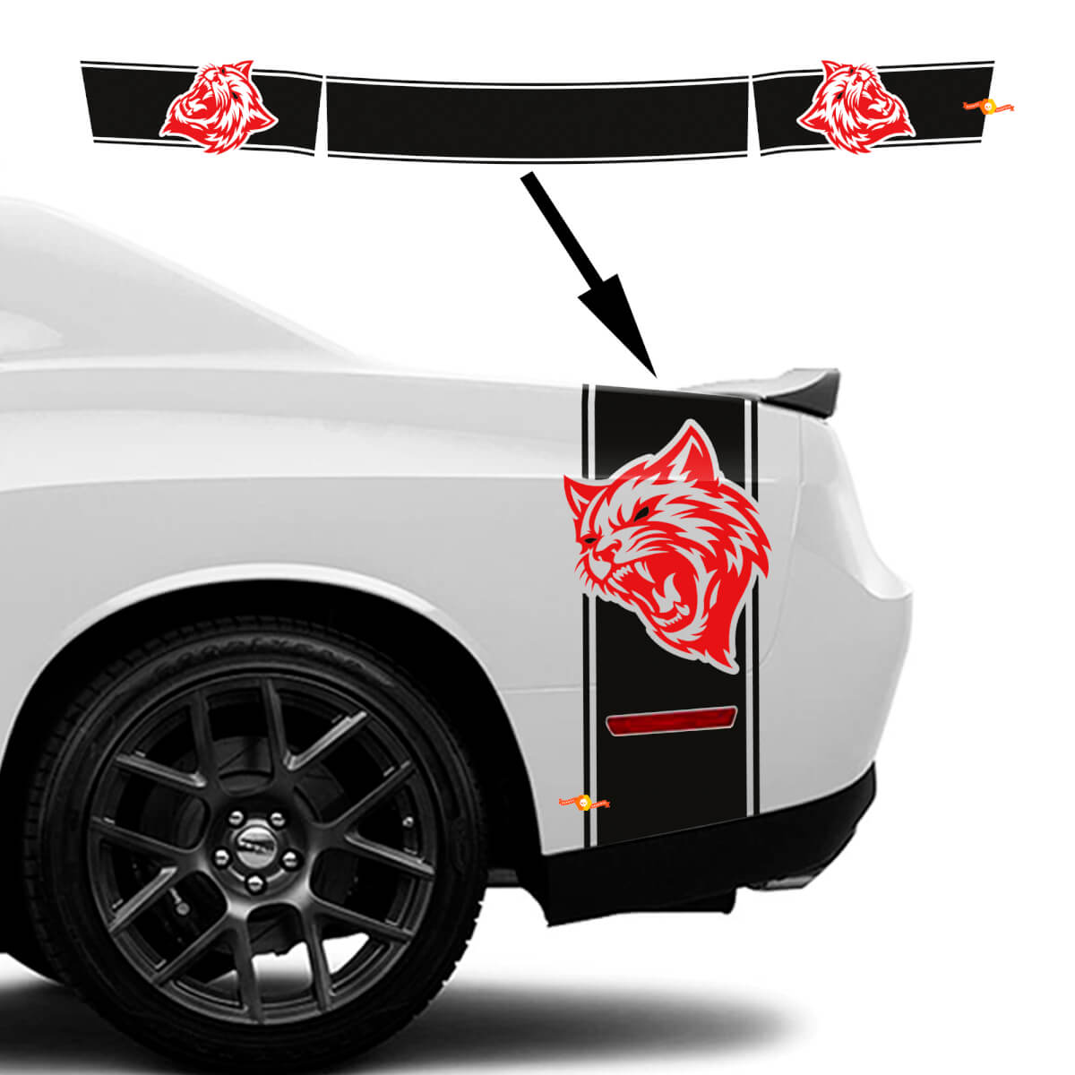 Kit d'autocollants en vinyle bandes latérales et arrière style Wildcat pour Dodge Challenger