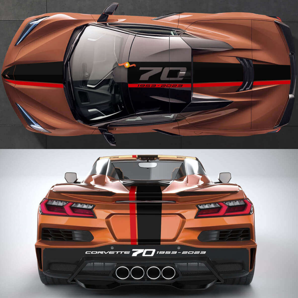 Kit de décalcomanies en vinyle bande arrière toit capot 70e anniversaire pour Chevrolet Corvette C8