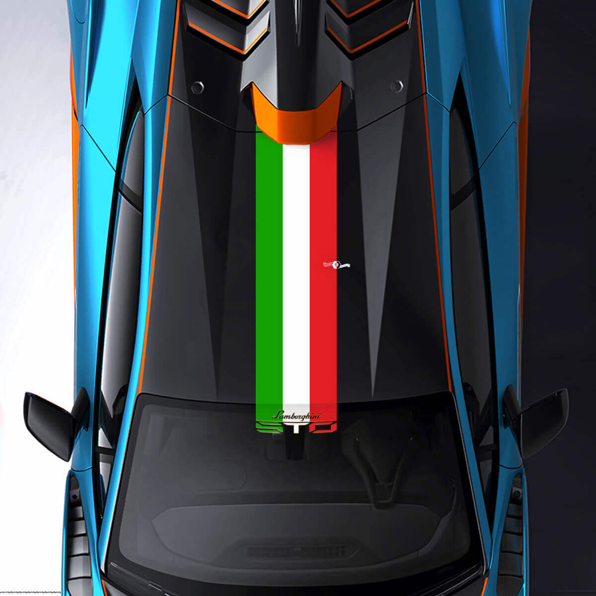 Autocollant vinyle bandes style drapeau italien STO toit pare-brise pour Lamborghini Huracán 2021-2024