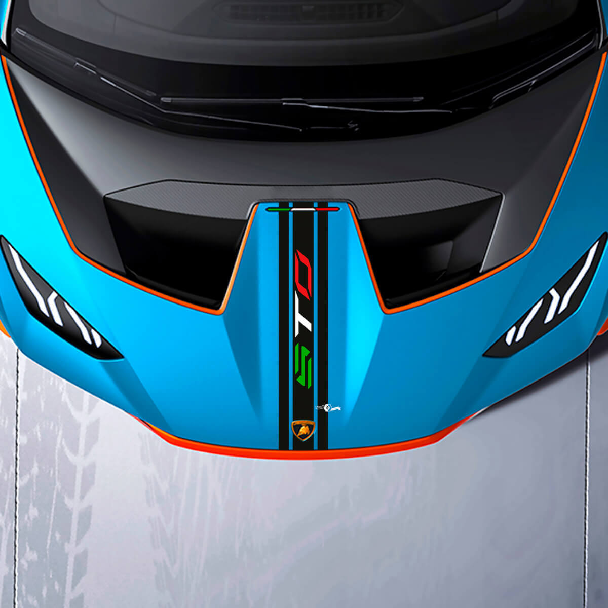 Autocollant en vinyle bande style drapeau italien avec logo STO pour capot Lamborghini Huracán