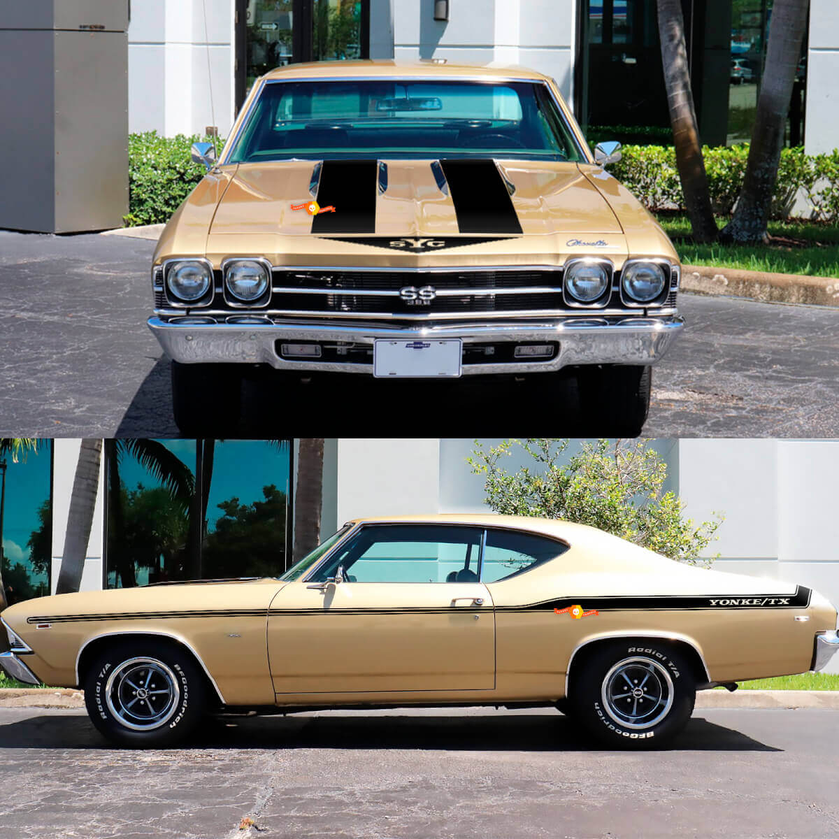 Kit d’autocollants en vinyle bandes latérales et capot YONKE-TX pour Chevrolet Chevelle 1969