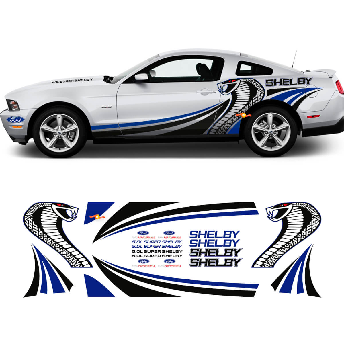 Autocollants graphiques latéraux SHELBY Kit de course pour Ford Mustang