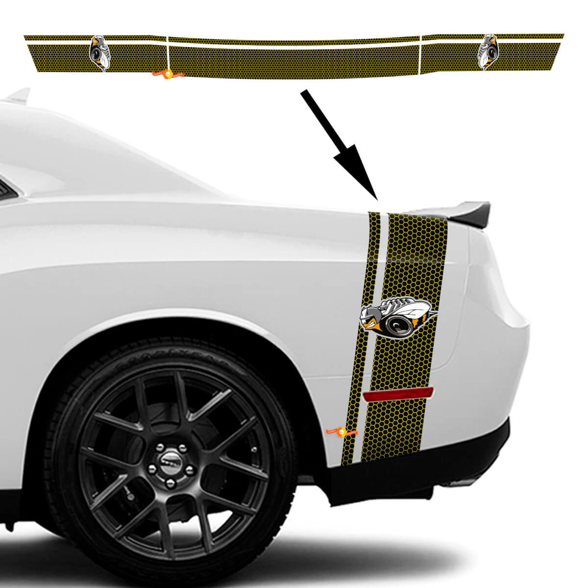 RUMBLE BEE Autocollant de bande arrière en forme de nid d'abeille pour lit arrière pour Dodge Challenger