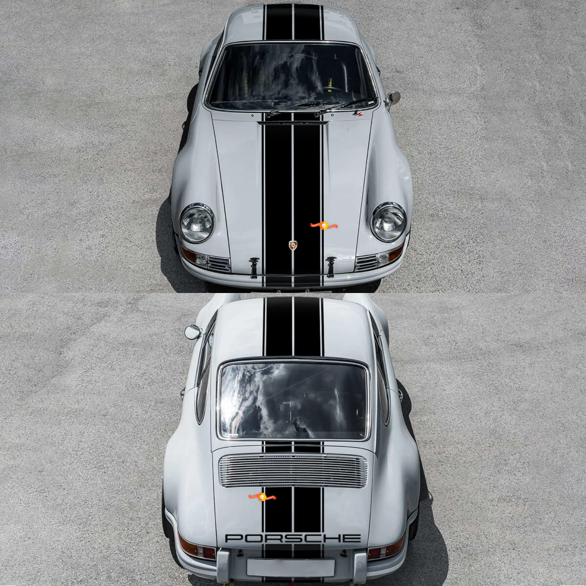 Capot Toit Arrière Porsche Bandes Doubles Autocollant Décalcomanie pour Porsche 911 ST 1970