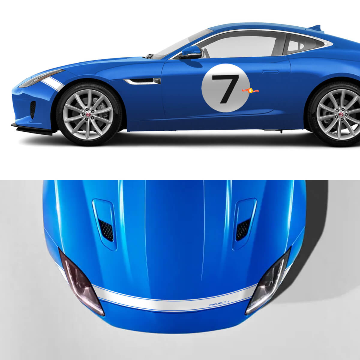 Autocollant de bande de décalque de graphique de course pour les portes latérales et le capot du projet 7 pour Jaguar F-Type