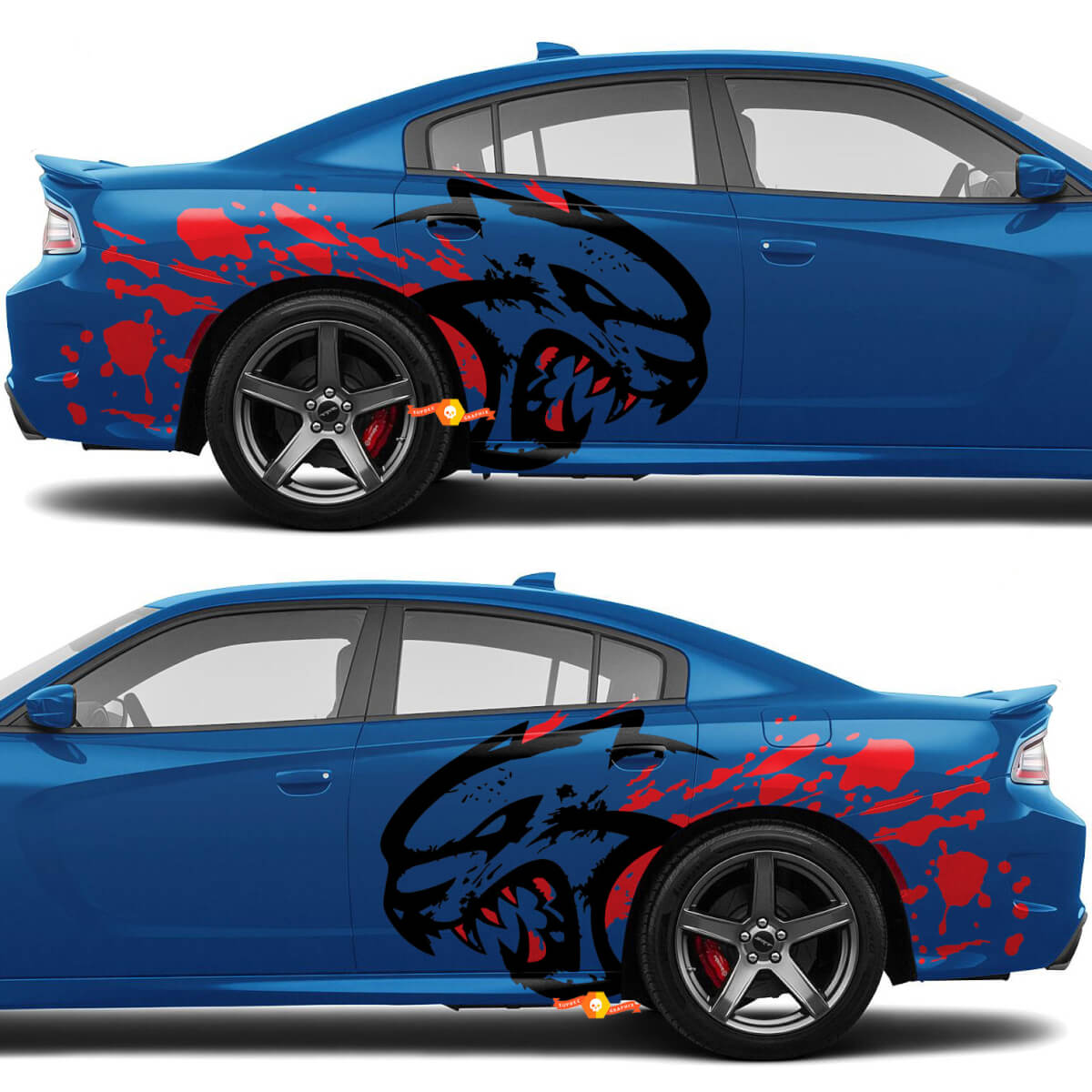 SRT Hellcat avec autocollants graphiques Blood Side pour les ailes arrière de Dodge Charger ou Challenger

