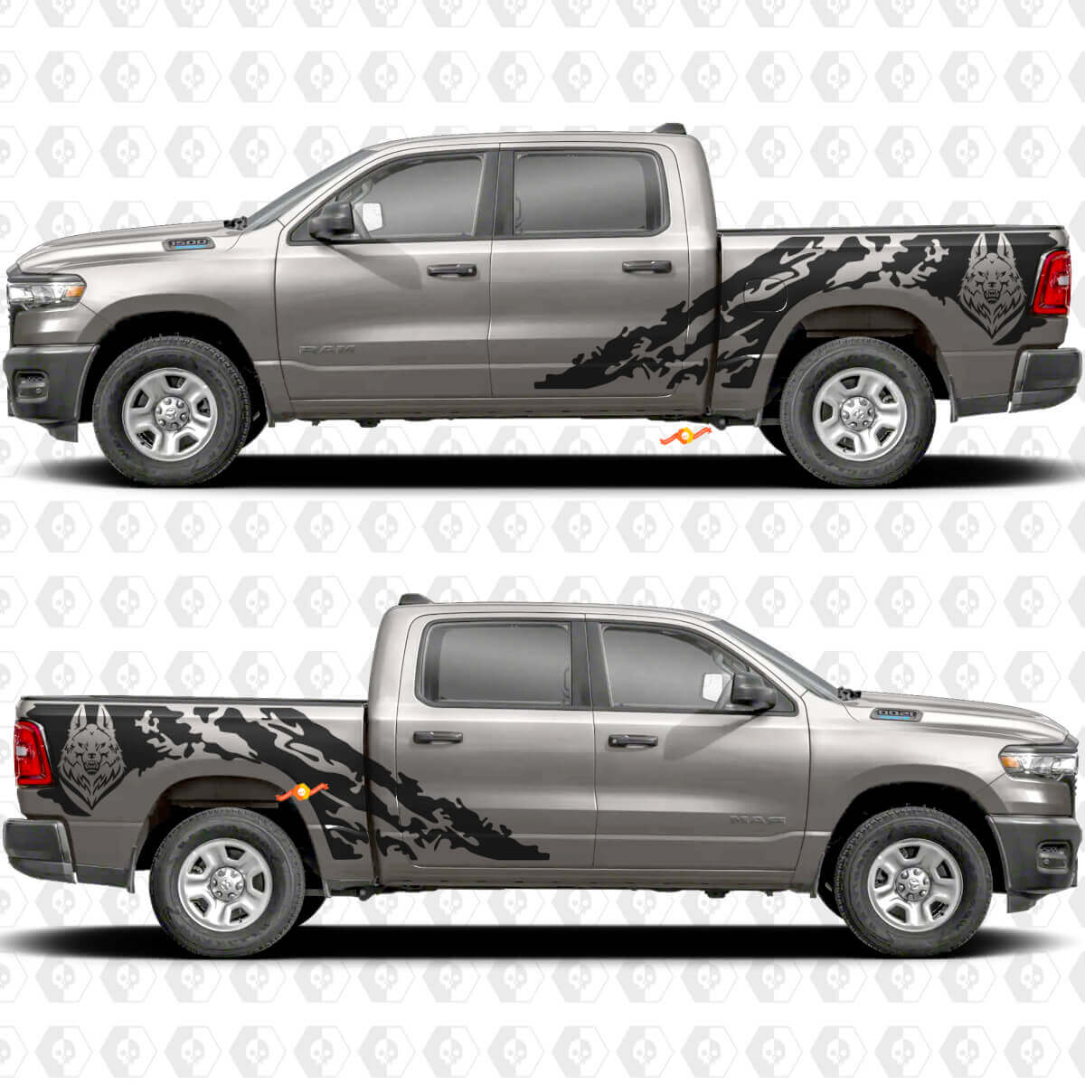 Autocollant vinyl tête de lit anti-boue Loup pour Dodge Ram 1500