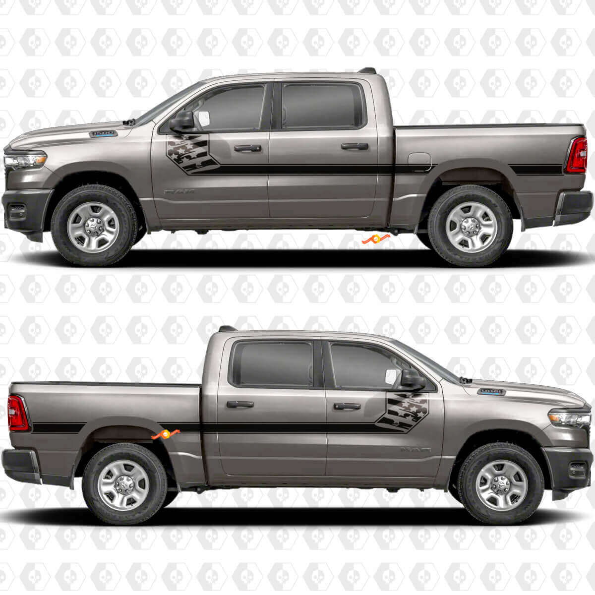 Kit d'autocollants en vinyle de bandes latérales avec drapeau USA pour Dodge RAM 1500