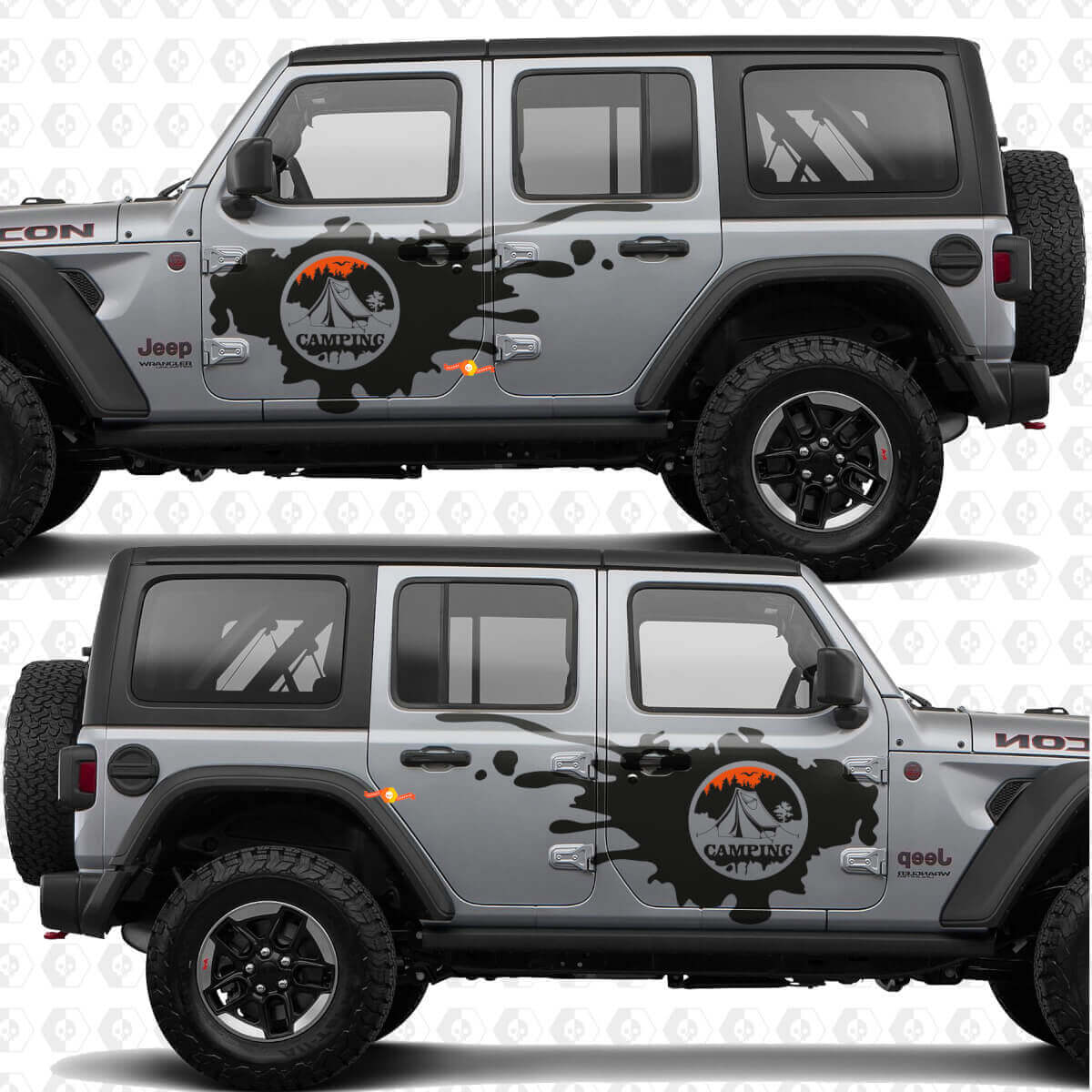 Autocollant Vinyle Bandes Porte Latérale Camping Nature Montagnes pour Jeep Wrangler